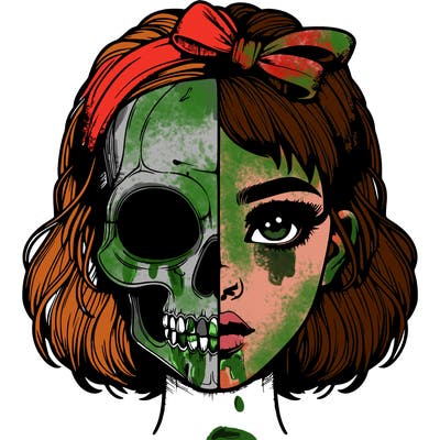 realistic girl with half skull mask