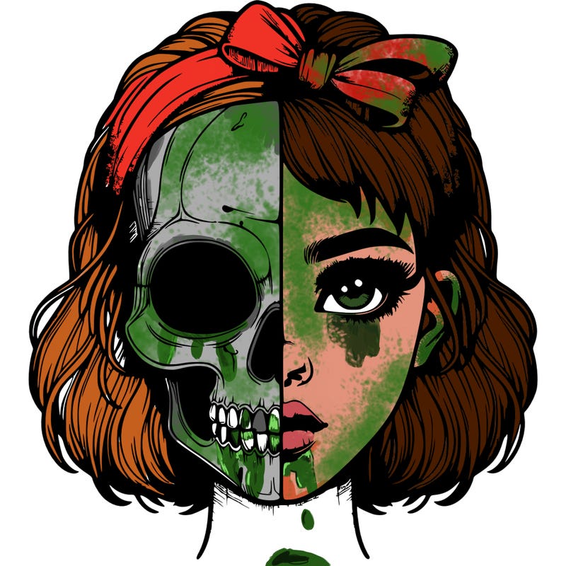 realistic girl with half skull mask