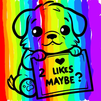 a puppy holding a sign that says 2 likes maybe?