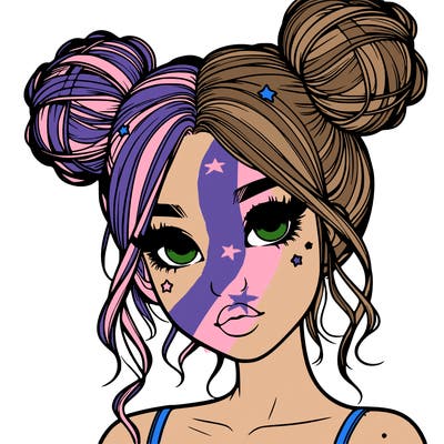 realistic girl with space buns