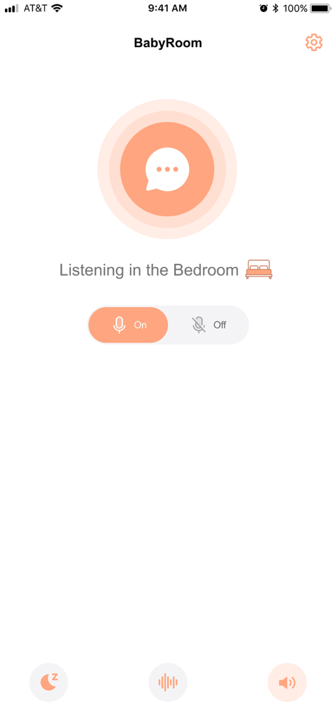 BabyTalk Translator - Interfaz de la app BabyTalk Translator mostrando el modo de escucha activo en la habitación del bebé