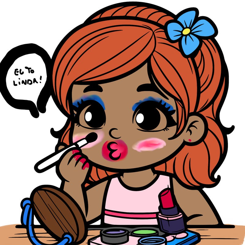 a kid doing her makeup