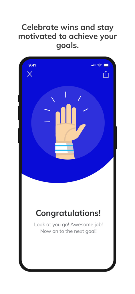Jay Fitness - Jay Fitness app screenshot showing an achievement milestone with a congratulatory message and high five illustration