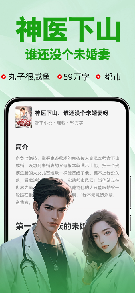 Fanshu Novel Reader mobile app interface displaying a Chinese urban romance novel