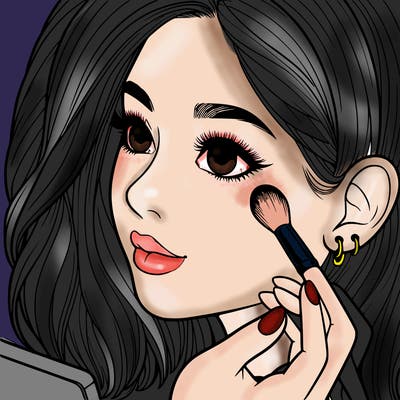 a realistic girl doing her makeup