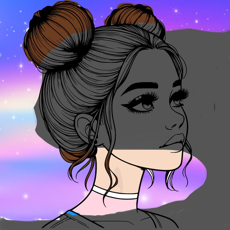 realistic girl with buns on the top of her head