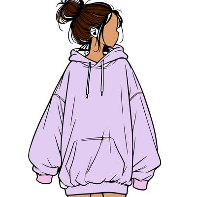 realistic girl with a oversized sweatshirt on and a bun