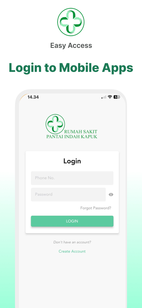 MyRSPIK - Login screen for the MyRSPIK hospital mobile application showing phone and password fields.