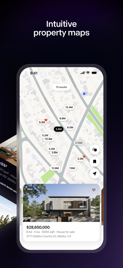 Luxury Presence (Copilot) - Luxury Presence app showing high end property listings and price tags on an interactive map