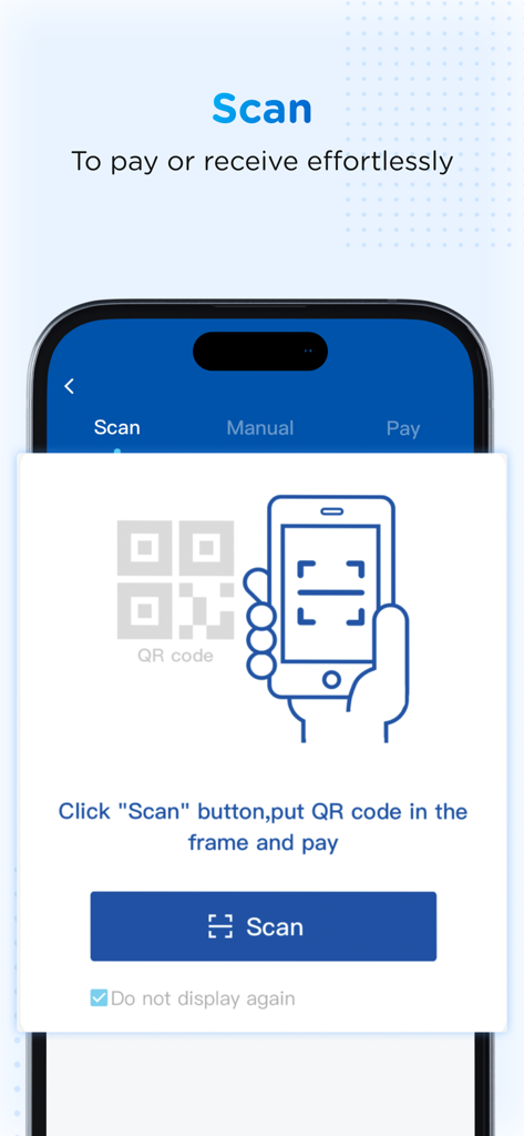 KBZPay Customer - Screenshot of KBZPay mobile app scan feature showing instructions for using a QR code to pay or receive money