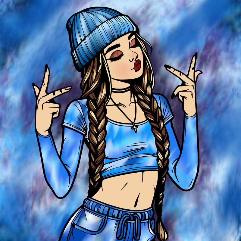 realistic teenage girl with braids and a beanie and crop top doing 🫶🏼