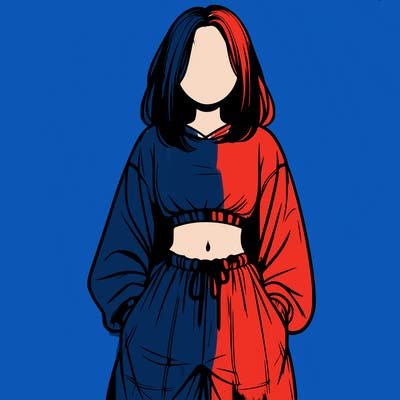 realistic girl faceless with baggy pants and a crop top