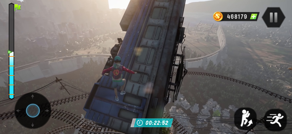 Going Jump Up: Parkour Games - Gameplay showing a character climbing a vertical train in Going Jump Up Parkour Games