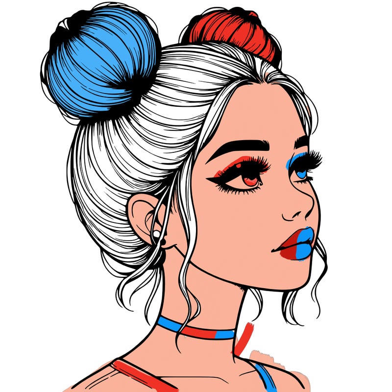 realistic girl with buns on the top of her head