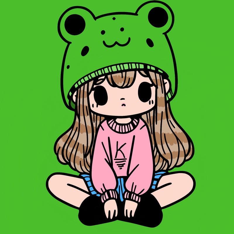 a girl wearing a frog hat and some frog socks