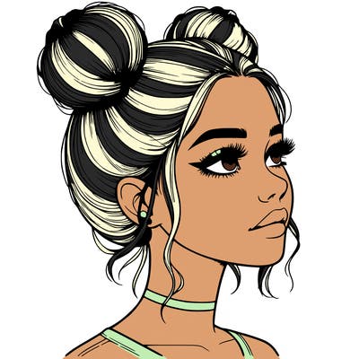 realistic girl with buns on the top of her head