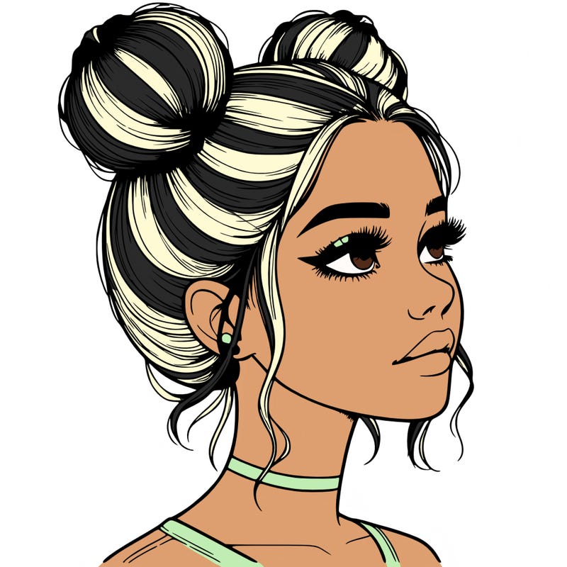 realistic girl with buns on the top of her head