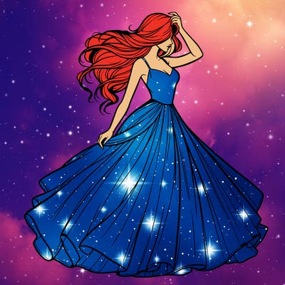 realistic woman with dress flowing in the wind