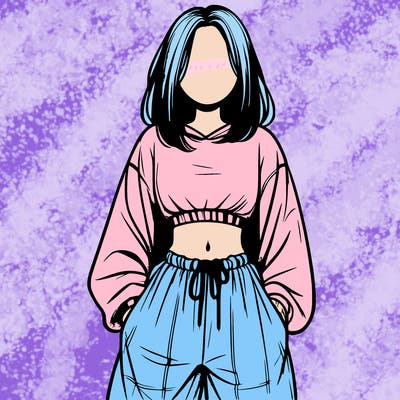 realistic girl faceless with baggy pants and a crop top