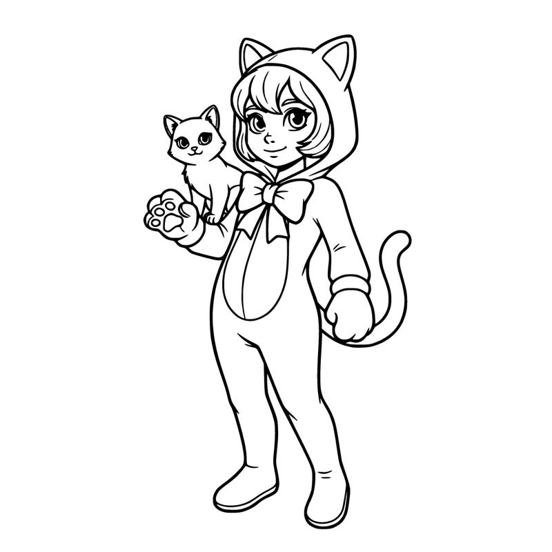 cute girl wearing a cat costume with a cat