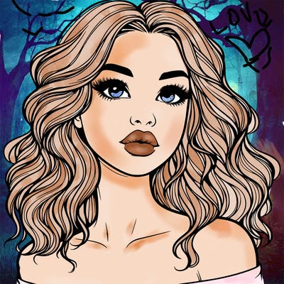 realistic girl with wavy hair and lips