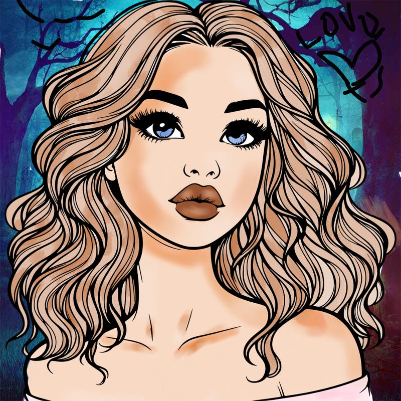 realistic girl with wavy hair and lips