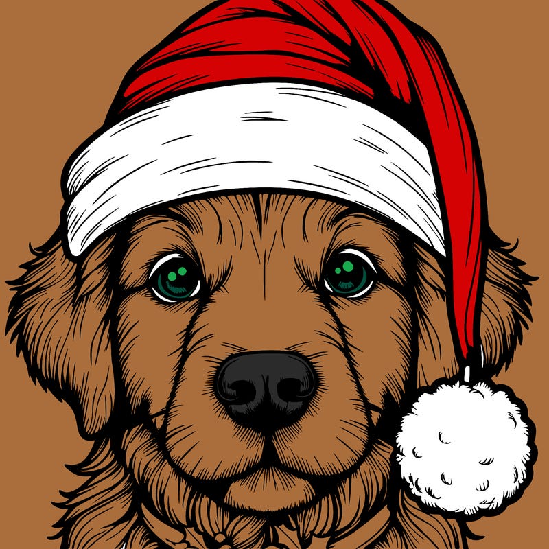 realistic dog with a christmas hat