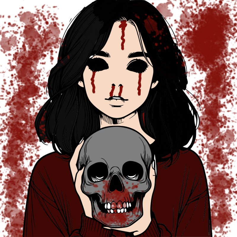 realistic girl holding a skull