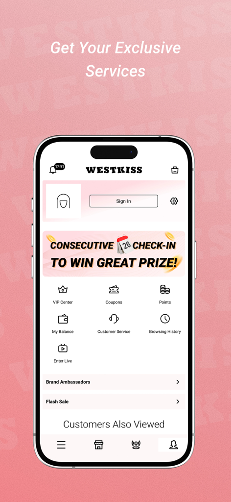Westkiss Hair mobile app user account page with sign in and member rewards menu