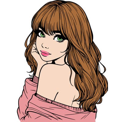 realistic girl with bangs looking over her shoulder