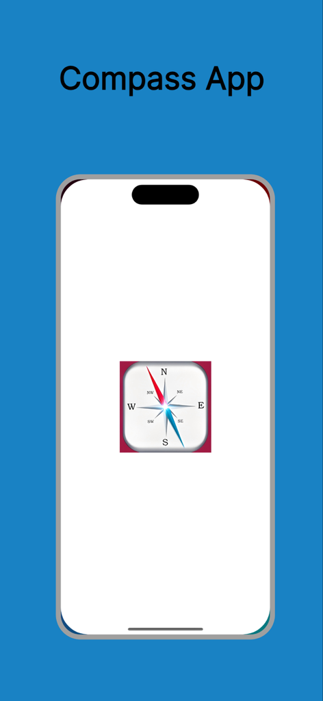 Compass Live app interface showing a simple compass rose on a mobile screen