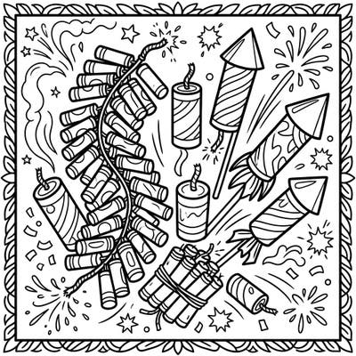 Celebrate with this vibrant firecrackers coloring page, thoughtfully designed for seniors. Its clear, bold lines and festive composition provide a joyful and relaxing artistic experience.