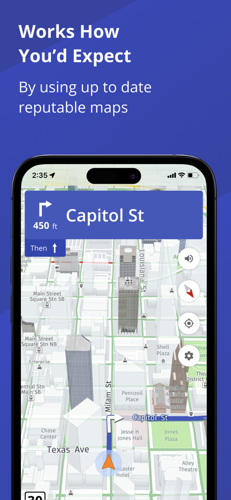 Smartphone mit der Route4Trucks-App mit 3D-Karte und Turn-by-Turn-Navigationsanweisungen.
