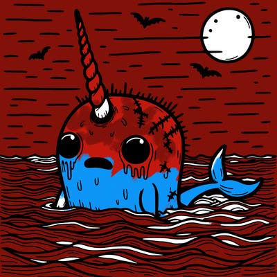creepy narwhal in scary ocean
