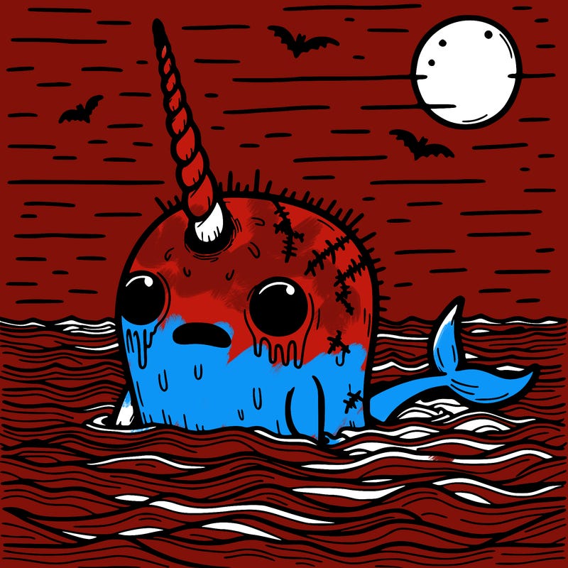 creepy narwhal in scary ocean