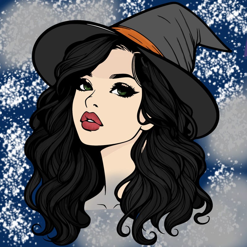 realistic witch girl with wavy hair and lips