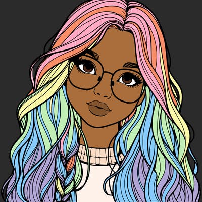 girl with long hair and freckles and glasses realistic