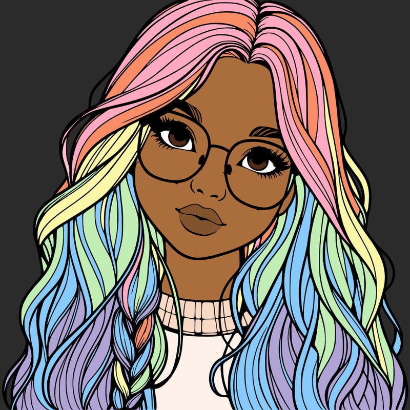 girl with long hair and freckles and glasses realistic