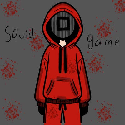 faceless girl in a tracksuit with a hood on and no hair