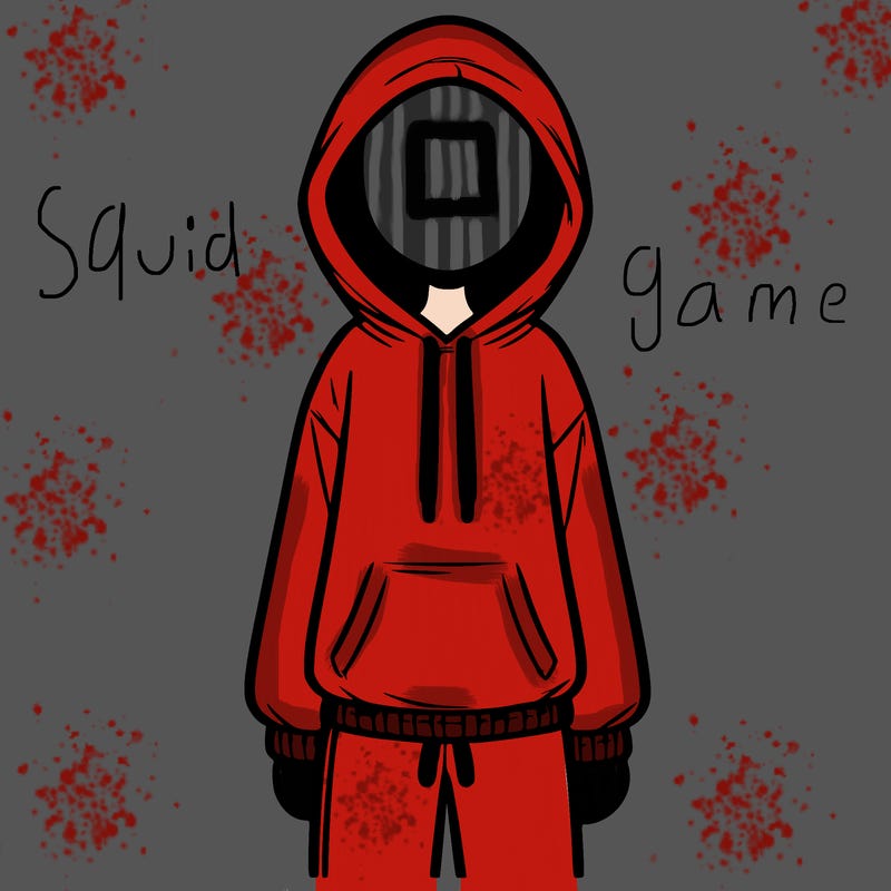 faceless girl in a tracksuit with a hood on and no hair