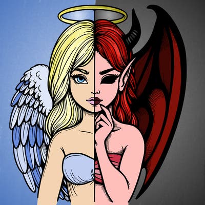 realistic angel half demon