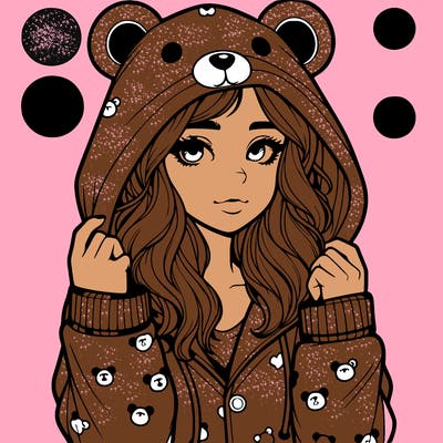 realistic girl in a animal pjs hoodie