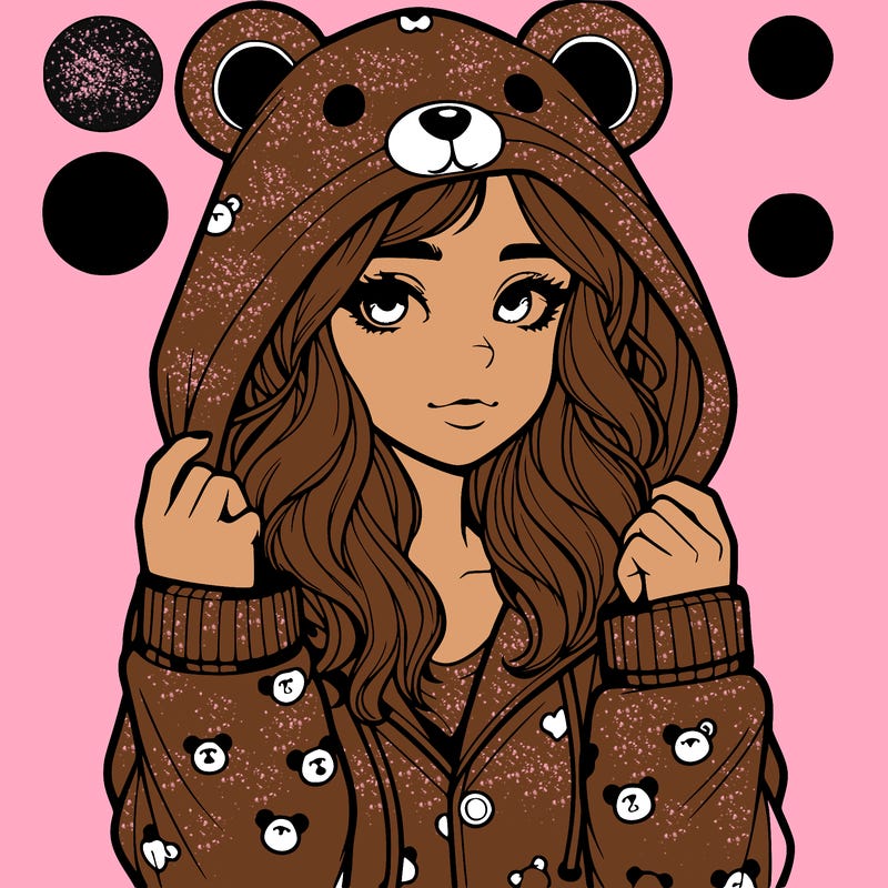 realistic girl in a animal pjs hoodie