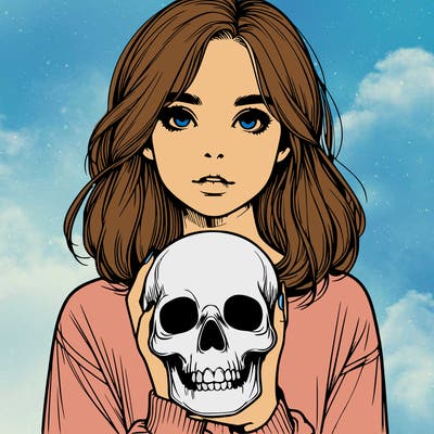 realistic girl holding a skull