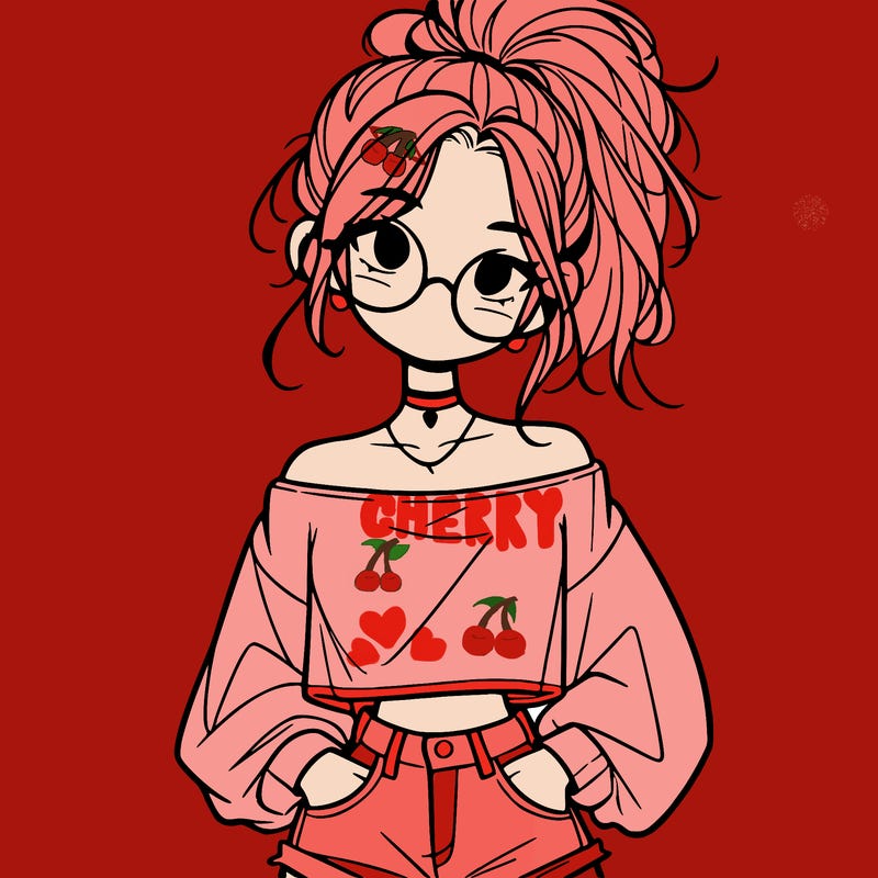 girl with a messy ponytail glasses a baggy crop top and jean shorts