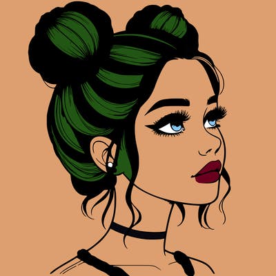 realistic girl with buns on the top of her head