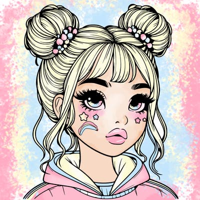 realistic girl with space buns