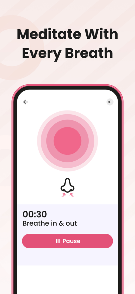 FitMe: Home Workout for Women - Pantalla de meditación de la aplicación FitMe mostrando un ejercicio de respiración con un temporizador de 30 segundos