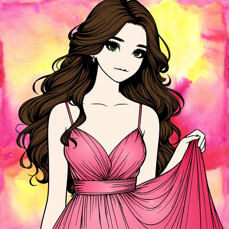 realistic girl in flowy silky prom dress