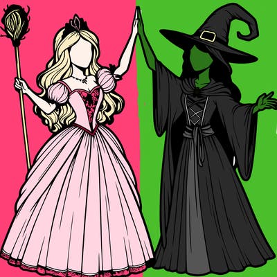 detailed realistic split of a princess and a witch